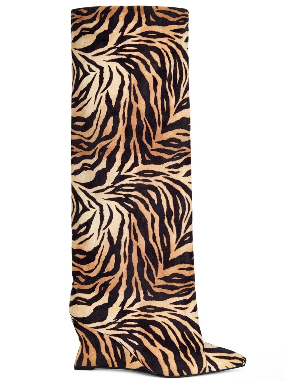 Animal-Print Over-the-Knee Boots in Black and Brown